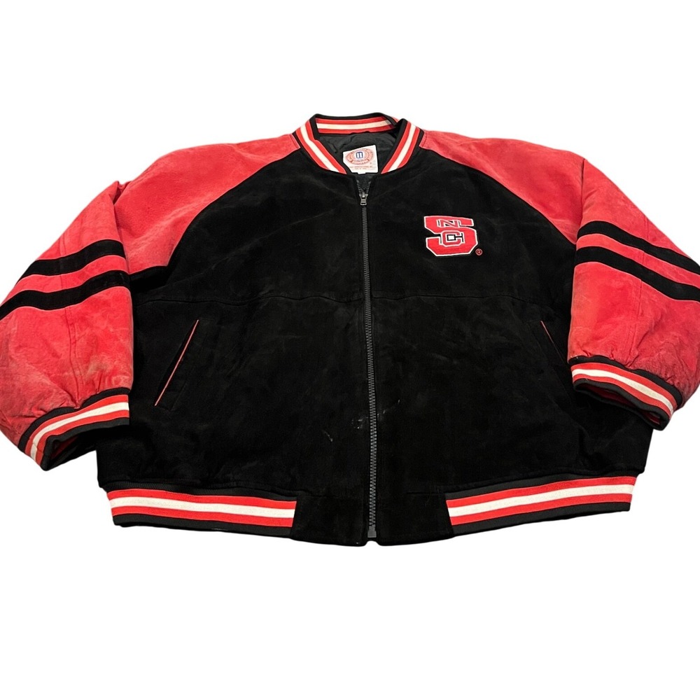 Essex Manufacturing NC State Wolfpack Varsity Jacket Mens 2X Black Red Suede